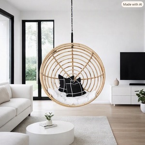 Silla Colgante de Ratán Estilo Rústico para Exteriores, 1 Persona, con Cojín de Secado Rápido, para Balcón, Patio, Dormitorio, Resistente a la Intemperie - Product Image 2