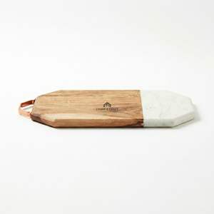 Planche à découper en bois d'acacia de qualité supérieure et marbre blanc avec poignée, planche de service pour fromage, pain et aliments - Product Image 3