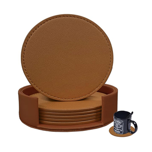 <b>Coasters</b> Set of 6 Soft Leather <b>Drink</b> <b>Coaster</b> Round <b>Coaster</b> with Holder - Product Image 1