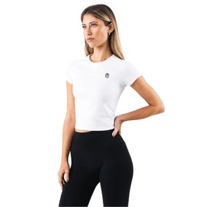 Camiseta Deportiva Corta para Mujer, Blanca, Suave y Elástica, de Manga Corta, para Gimnasio, Yoga, Entrenamiento - Product Image 2
