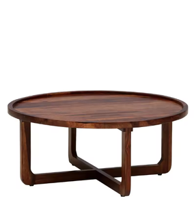 Mesa de Centro Redonda de Madera Maciza con Borde Elevado, Mesa Circular para Sala de Estar, Muebles para Salón - Product Image 1