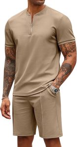 Men's Summer Casual Solid Color <b>Knitted</b> Breathable Shorts <b>Set</b> Spandex Polyester Two Piece Outfit - Product Image 2