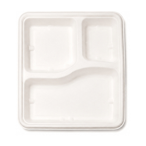 Plateau alimentaire écologique en bagasse à 3 compartiments, assiette de service jetable biodégradable et compostable, compatible congélateur, pour mariages et restaurants - Product Image 1