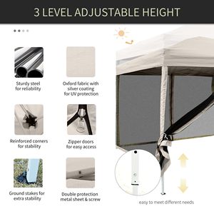 Gazebo Pieghevole 10x10 Facile da Montare con Pareti Laterali in Rete, Altezza Regolabile, Borsa per il Trasporto, Ideale per Giardino, Patio, Spiaggia, in Poliestere Resistente - Product Image 6