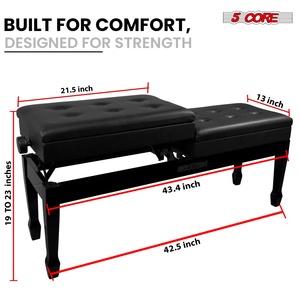 5 Core Duet Piano Bench 3.5 Inch Padded <b>Cushioned</b> <b>Stool</b> Wooden Heavy Duty Musician Chair w Storage - Product Image 6