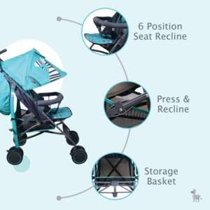 Poussette parapluie légère Polka Tots-6 voies réglables, auvent UV et harnais de sécurité à 5 points (bleu) - Product Image 2