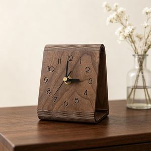 Minimalist Walnut Desk <b>Clock</b>, Modern Bent-Wood Timepiece, Mid-Century Home Office Decor Smart Table <b>Clocks</b> - Product Image 4