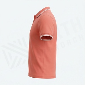 Polo à manches courtes pour homme en corail, couleur unie, tricot piqué, respirant, design décontracté - Product Image 3