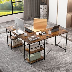 Scrivania a L con 4 Ripiani Portaoggetti e Fori per Cavi - Product Image 6