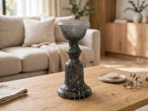 Porte-bougie en polyrésine gris marbré pour table, support de bougie pour décoration de la maison, Noël - Product Image 1