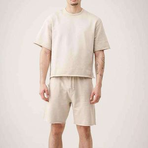 Ensemble 2 pièces pour homme en coton d'été, t-shirt et short décontractés respirants, vente en gros OEM, couleur unie - Product Image 4