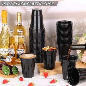 Confezione da 100 Bicchieri di Plastica Neri Usa e Getta da 16 oz, Resistenti, per Feste, Halloween, Matrimoni, Compleanni, Birra - Product Image 2