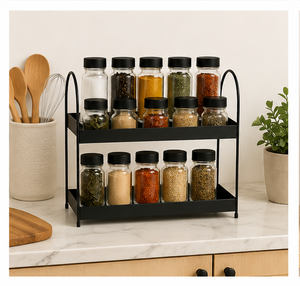 Étagère de rangement de cuisine à 3 niveaux en métal et bois industriel avec étagères en bois rustique, organisateur de cuisine multifonctionnel pour épices - Product Image 6