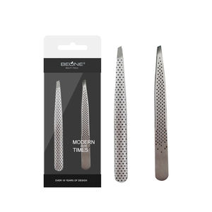 MAHFOOZ INSTRUMENTS Pince à épiler argentée pour sourcils, lot de 2 pinces à épiler obliques en acier inoxydable de haute qualité pour les poils du visage, outils de maquillage - Product Image 2