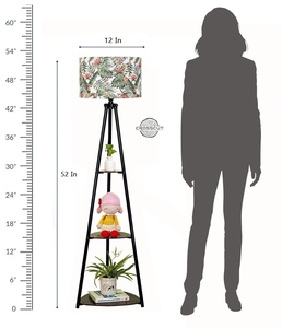 Printed Series Tripod Floor Lamp Wholesale with 3 Shelves Manufacturer Custom Tropical <b>Leaves</b> Print Shade Standing <b>Light</b> OEM ODM - Product Image 1