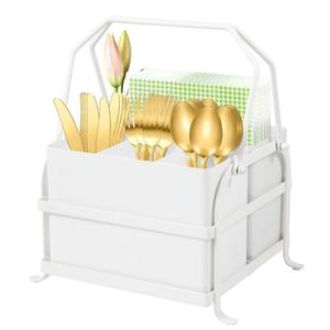 Porte-couverts blanc moderne et élégant, facile à transporter pour pique-nique, buffet extérieur, présentation de couverts et fêtes barbecue, en provenance d'Inde - Product Image 1