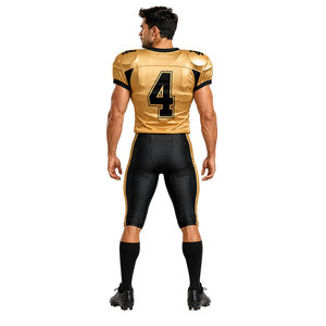 Nouvel ensemble maillot et pantalon de football américain pour homme, design or et noir, impression par sublimation, numéro 4, taille adulte, avec protections - Product Image 4