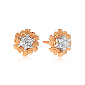 Boucles d'oreilles clous en or rose 18 carats avec diamants de laboratoire en forme de grappe florale, design élégant en forme de fleur, bijoux raffinés pour femme, cadeau d'anniversaire - Product Image 2