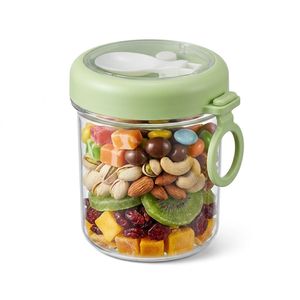 Wholesale Candy <b>Jar</b> Portable Round PET Clear <b>Plastic</b> Snack Storage <b>Jar</b> <b>with</b> Spoon <b>Lid</b> for Yogurt Cereal Vietnam Factory OEM ODM - Product Image 2