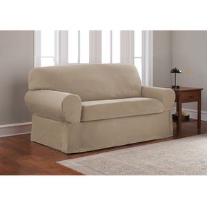 2-Piece Stretch Loveseat Slipcover <b>for</b> Living Room Sand Beige High Quality Plain <b>Sofa</b> <b>Cover</b> - Product Image 5