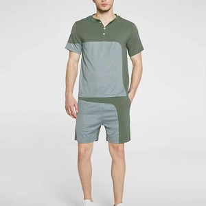 Ensemble d'été décontracté pour homme en tissu éponge uni, respirant, t-shirt et short à manches courtes, tissé 100% coton - Product Image 4