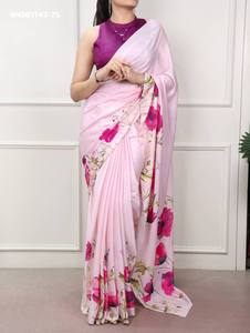 Elegant Look Top Quality <b>Satin</b> Silk with Printed Design Saree-<b>Blouse</b> Collection Supplier from Surat Woman Fashion Manufacturer - Product Image 3