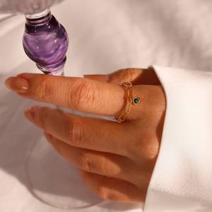 Birthstone Dangle <b>Ring</b> 925 <b>Sterling</b> <b>Silver</b> 14K Gold Plated Paperclip Chain <b>Adjustable</b> Minimalist Jewelry Gift - Product Image 5