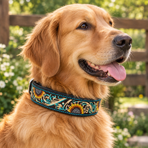 Collar de Cuero para Perro ROYAL INTERNATIONAL RI-DC05 con Diseño Floral Pintado a Mano, Ajustable, Estilo Occidental - Product Image 4