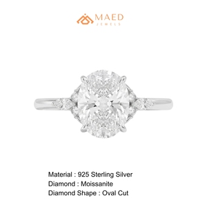 <b>Moissanite</b> <b>Ring</b> <b>Oval</b> Cut Silver Fine Jewelry <b>Ring</b> for Women Elegant Leaf Design Bridal <b>Engagement</b> Gift Fashion Jewelry <b>Ring</b> Gift - Product Image 6