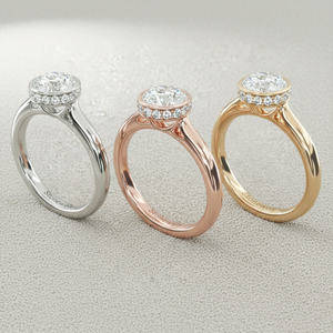 Bague de fiançailles solitaire avec couronne pavée en or massif |   Diamant de laboratoire rond - Product Image 2