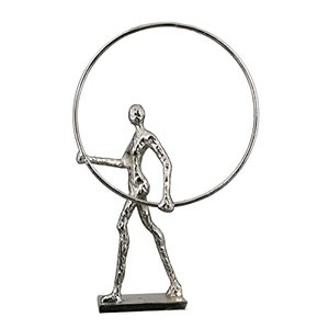 Handmade Eco-Friendly Durable Aluminium Figurative Sculpture Standing <b>Figure</b> Holding Hoop Modern Tabletop Art for Living Room - Product Image 3