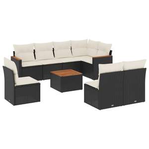 Ensemble de canapés en rotin noir pour l'extérieur avec coussins en mousse haute densité, mobilier de jardin contemporain, design imperméable - Product Image 4