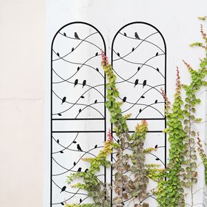 Set di 4 tralicci da giardino in metallo neri antiruggine da 180 cm x 50 cm con decorazioni a forma di uccello per piante rampicanti e supporto per fiori da esterno - Product Image 3