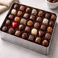 Boîte-cadeau de chocolats assortis de qualité supérieure, collection de chocolats gastronomiques dans un plateau en aluminium artisanal écologique, passe au lave-vaisselle
