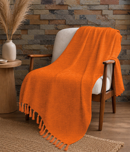 Manta de Coral Sólido Naranja con Borlas, Estilo Bohemio, Decoración para el Hogar para Todas las Estaciones, Rectangular, Suave y Tejida - Product Image 2