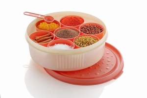 Caja de Especias de Plástico con Diseño Tejido Aalok - Recipiente Redondo para Especias con 7 Compartimentos y Tapa Hermética para Hierbas y Especias - Product Image 6