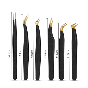 Pinces à cils individuels antistatiques à pointe noire et dorée, haute élasticité, taille personnalisée OEM ODM - Product Image 1