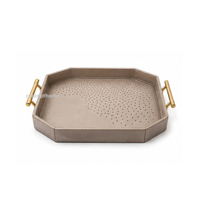 Bandeja Rectangular de Cuero Marrón para Servir con Asas, Color Sólido, Acabado sin Tratar, Uso Residencial - Product Image 3