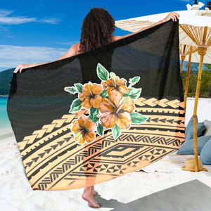 Vente en gros de foulards professionnels polynésiens Lava Lava modernes style bohème chic avec bordure à pompons et logo personnalisé imprimé - Product Image 2