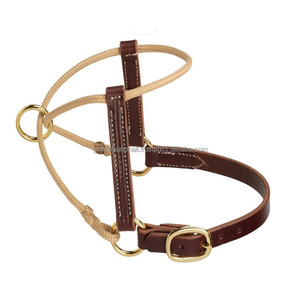 Construction en cuir de qualité supérieure Licou en cuir de haute qualité avec nez en corde et menton Licou de conception hybride pour chevaux - Product Image 2