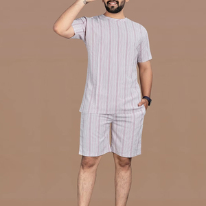OEM Custom Men Casual Summer Breathable Thermal Plus Size T-Shirt and Shorts <b>Set</b> with Pocket Crewneck Polyester Cotton Material - Product Image 2