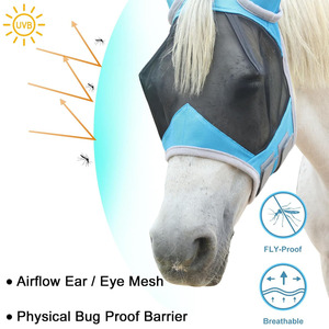 Produits d'équitation de qualité supérieure, masque anti-mouches confortable avec longue protection nasale, prix de gros, masque anti-mouches pour chevaux - Product Image 4