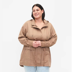 Chaqueta Parka con Capucha para Mujer, Manga Larga, Color Sólido, Impermeable, Tejido de Poliéster, para Otoño, Cierre con Botones, Largo Regular - Product Image 2
