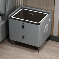 Table de chevet intelligente avec chargeur sans fil rapide, haut-parleur Bluetooth, verrouillage par empreinte digitale, lumière LED, verre trempé, pour appartement et chambre à coucher