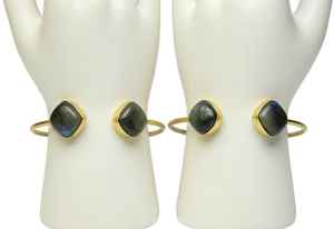 Cushion Cut Gemstone Gold <b>Bangle</b> | Open Cuff <b>Bracelet</b> | IGI Certified Vintage Style Unisex Indian Origin 925 <b>Silver</b> Plated HARI - Product Image 4