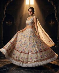 White Traditional Floral Embroidered Lehenga Choli <b>Net</b> <b>Dupatta</b> Heavy Wedding Diwali Party Bridal Outfit Women - Product Image 2