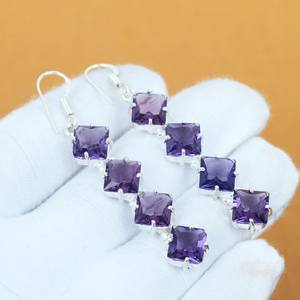 Boucles d'oreilles en améthyste, faites à la main, en argent sterling 925, style bohème, pour femmes, vente en gros - Product Image 1