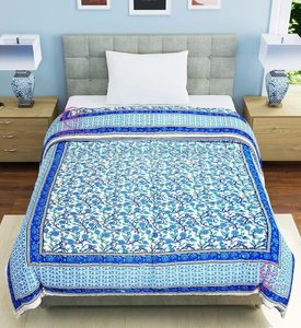 400 TC Pure Cotton Jaipuri Printed Lightweight Single Bed <b>Quilt</b>/Razai | Floral Rajasthani Design | Soft Cozy <b>Bedding</b> | Bohemian - Product Image 5