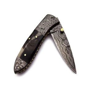 Cuchillo de Bolsillo Burraq Hecho a Mano con Acero de Damasco de 7 Pulgadas, Grado Industrial, Mango de Madera, Funda de Cuero, para Regalos y Uso en Exteriores - Product Image 5