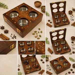 Wood Spice <b>Box</b> Organizer 4 Compartments Handmade Rustic Kitchen <b>Herb</b> Storage Container Durable Natural Wood Masala Spice Tools - Product Image 6